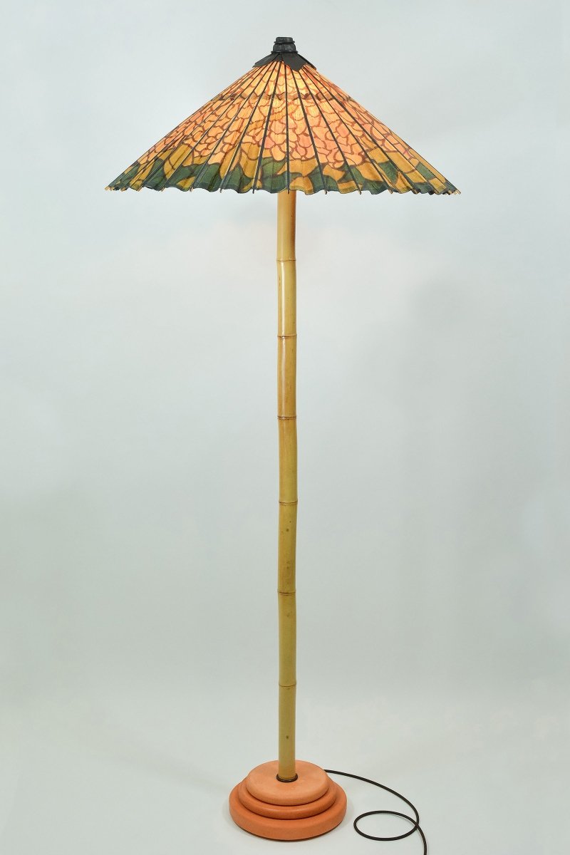 Big Bambu ‘Tiffany’ Floor Lamp with Vintage Japanese Parasol Shade — Model No. 042 - Tennant New York
