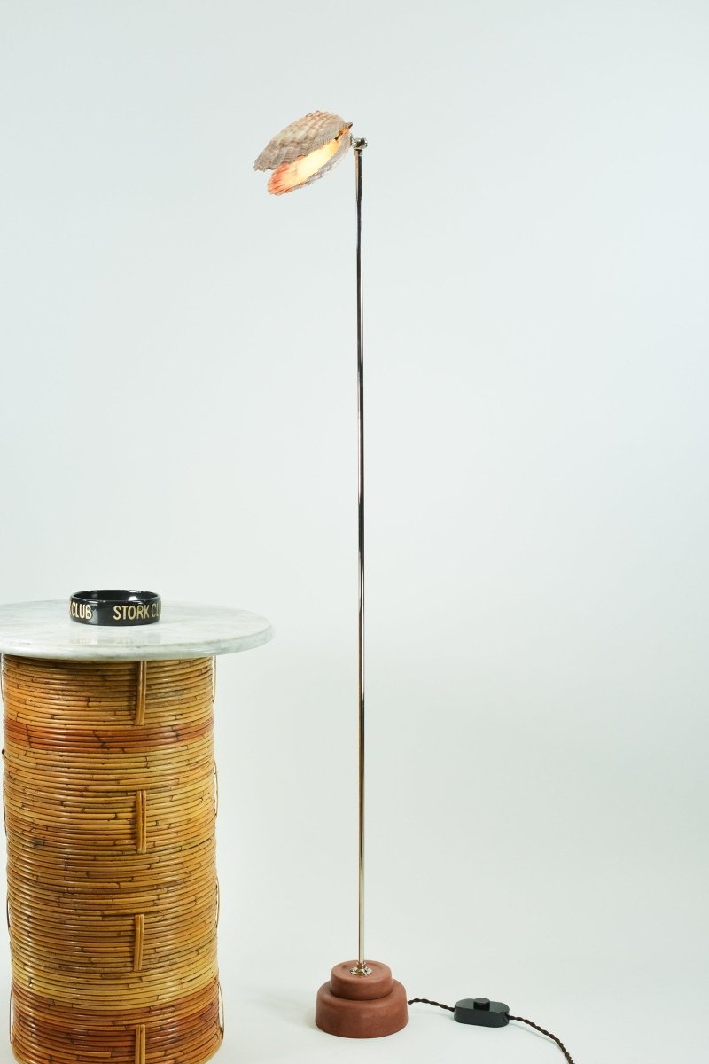 Lavender Lion's Paw Floor Lamp with Purple Scallop Shell Shade in Nickel — Model No. 045A - Tennant New York