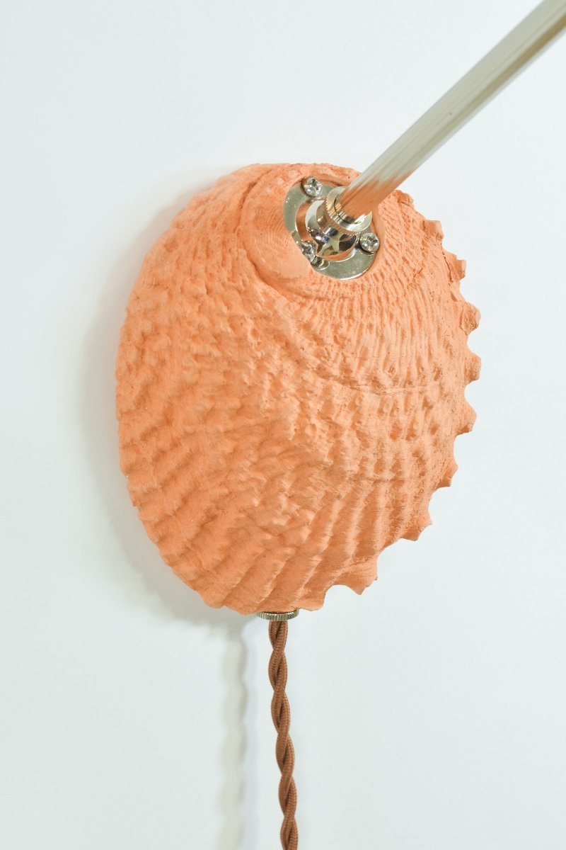 Ospedaletti Reading Sconce in Fluted Chrome and Terra Cotta with Natural Abalone Shade — Model No. 028A - Tennant New York