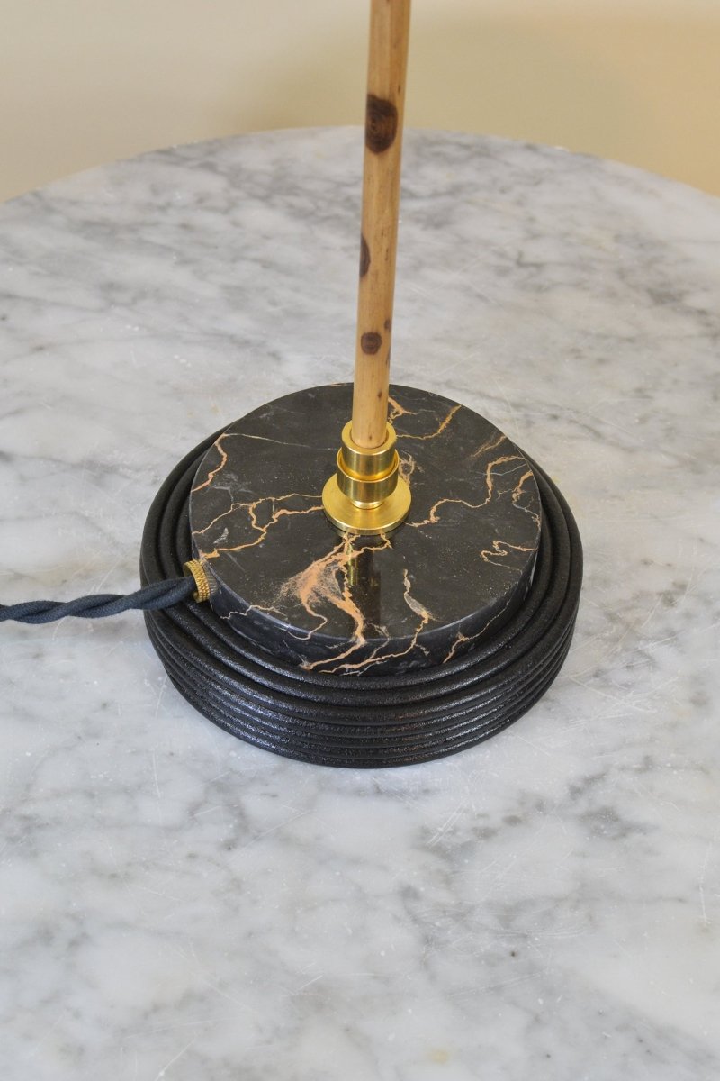 Sanremo Reading Lamp in Coiled Black Leather and Marble with Natural Scallop Shell Shade — Model No. 027 - Tennant New York