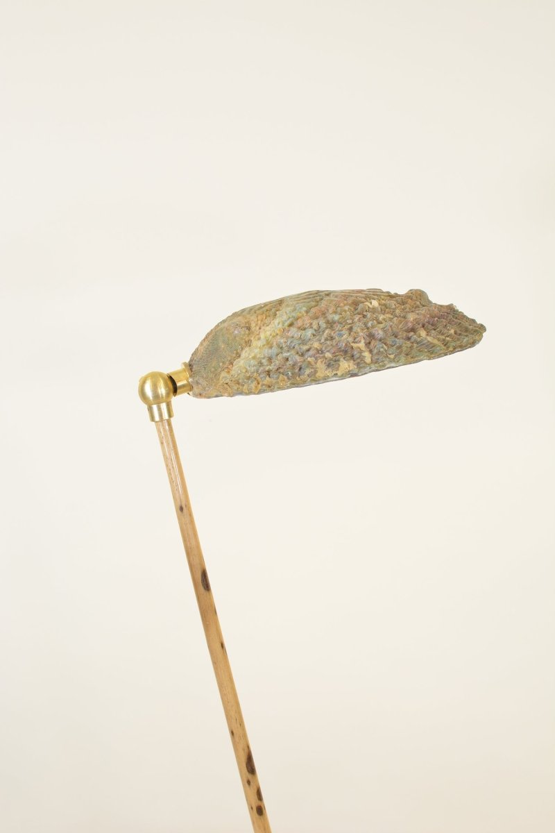Savona Bamboo Task Lamp with Coiled Leather Base and Natural Abalone Shell Shade — Model No. 033 - Tennant New York