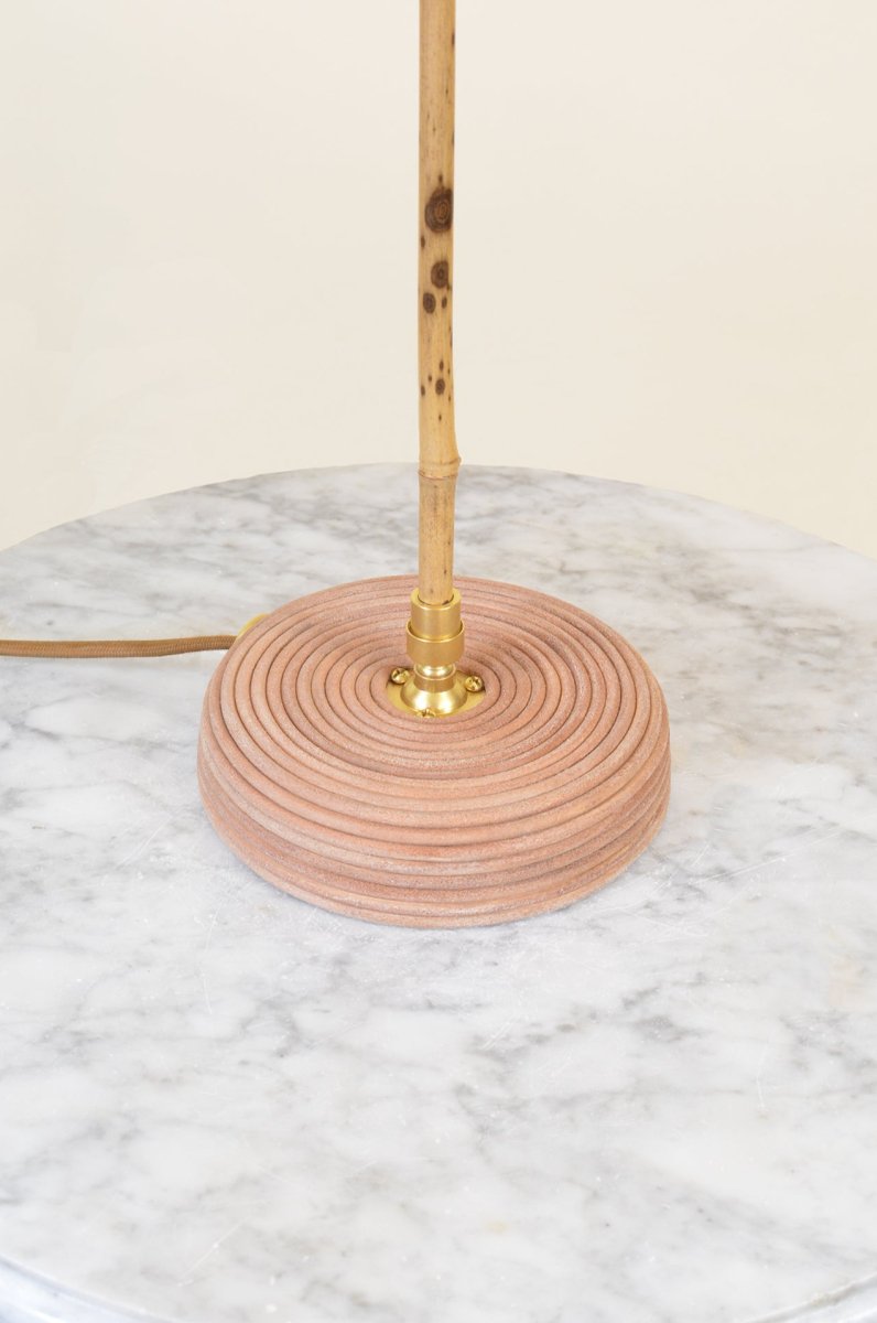 Savona Bamboo Task Lamp with Coiled Leather Base and Natural Abalone Shell Shade — Model No. 033 - Tennant New York