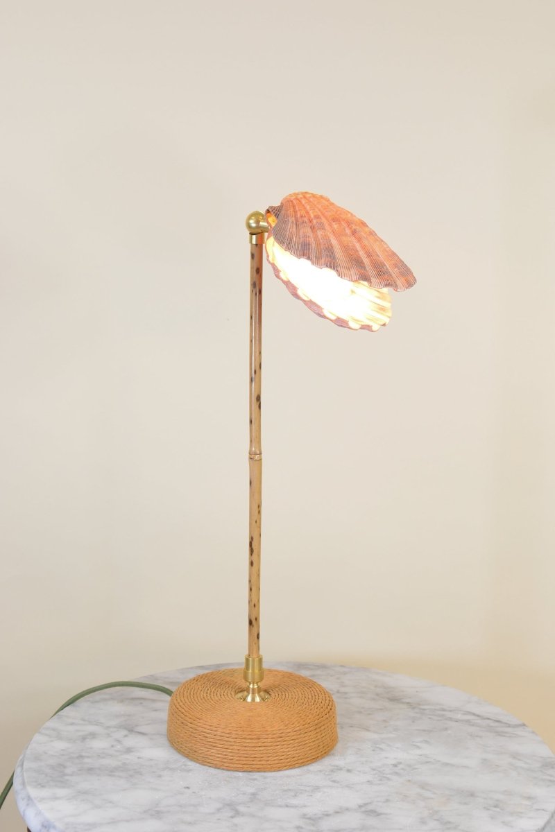Ventimiglia Bamboo Task Lamp with Scallop Shell Shade and Coiled Seagrass Base — Model No. 032 - Tennant New York