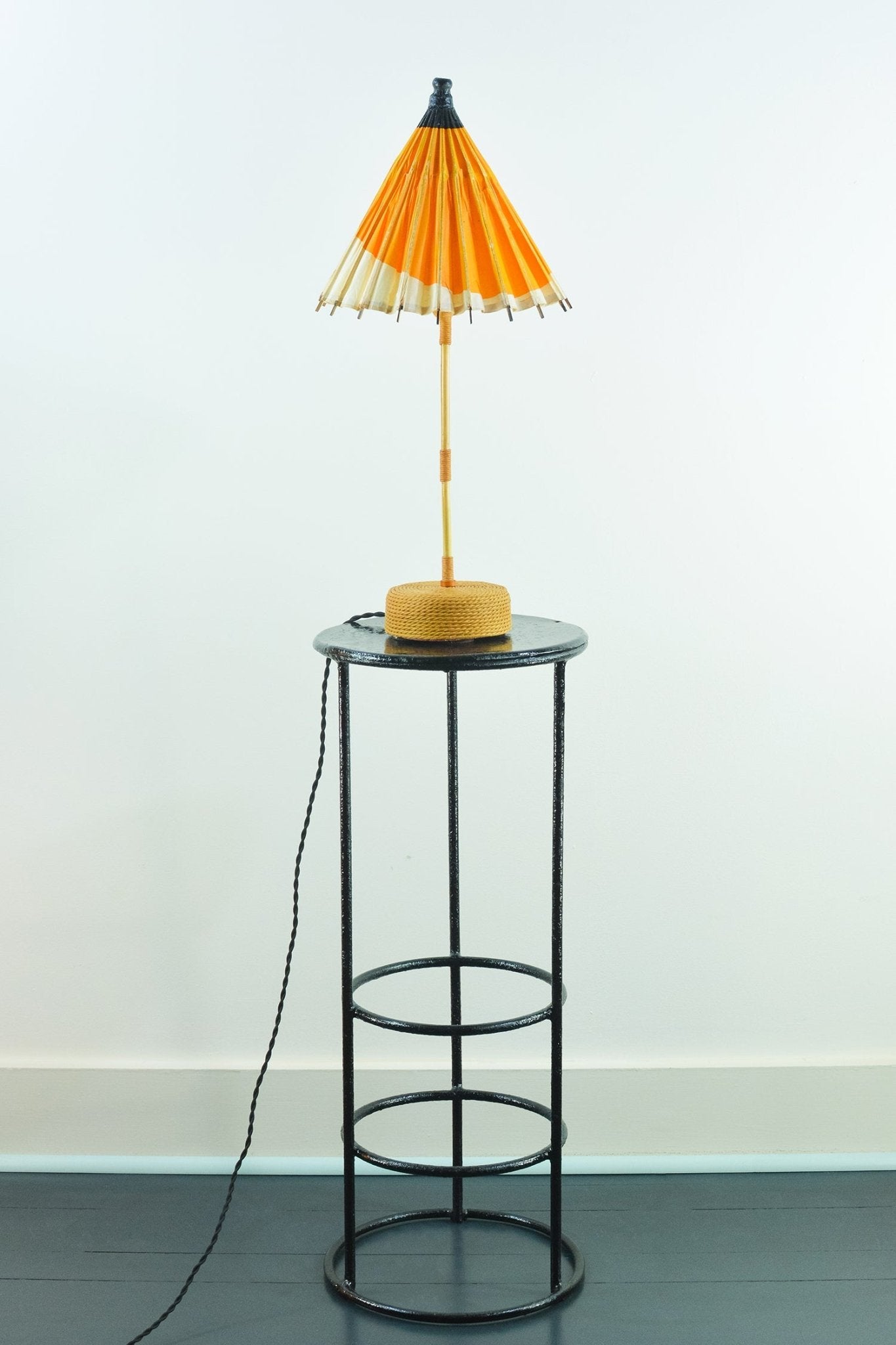1933 'World's Fair' Bamboo Cocktail Lamp with Parasol Shade and Coiled Seagrass Base — Model No. 004A - Tennant New York