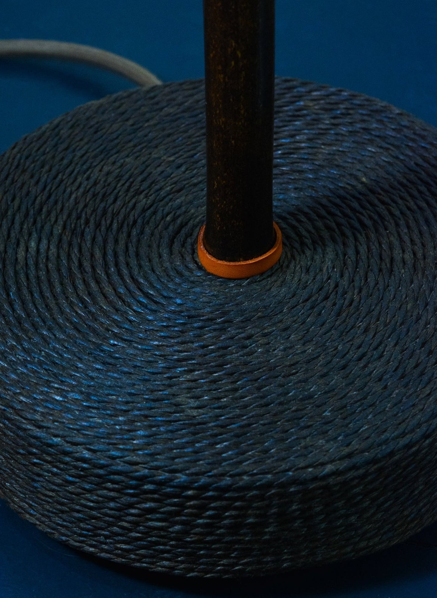 1933 'World’s Fair' Black Bamboo Floor Lamp with Parasol Shade and Coiled Seagrass Base — Model No. 001A - Tennant New York