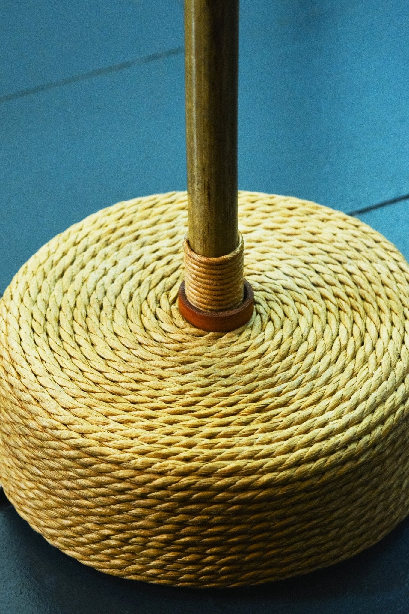 1964 New York 'World's Fair' Bamboo Table Lamp with Parasol Shade and Coiled Seagrass Base — Model No. 005 - Tennant New York