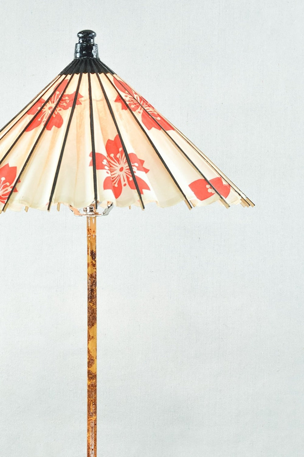 'Aloha Modern' Bamboo Table Lamp with Coconut Base and Japanese Hibiscus Parasol Shade — Model No. 018 - Tennant New York