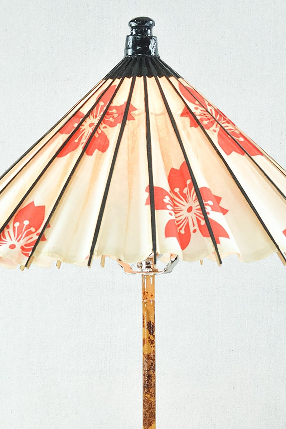 'Aloha Modern' Bamboo Table Lamp with Coconut Base and Japanese Hibiscus Parasol Shade — Model No. 018 - Tennant New York