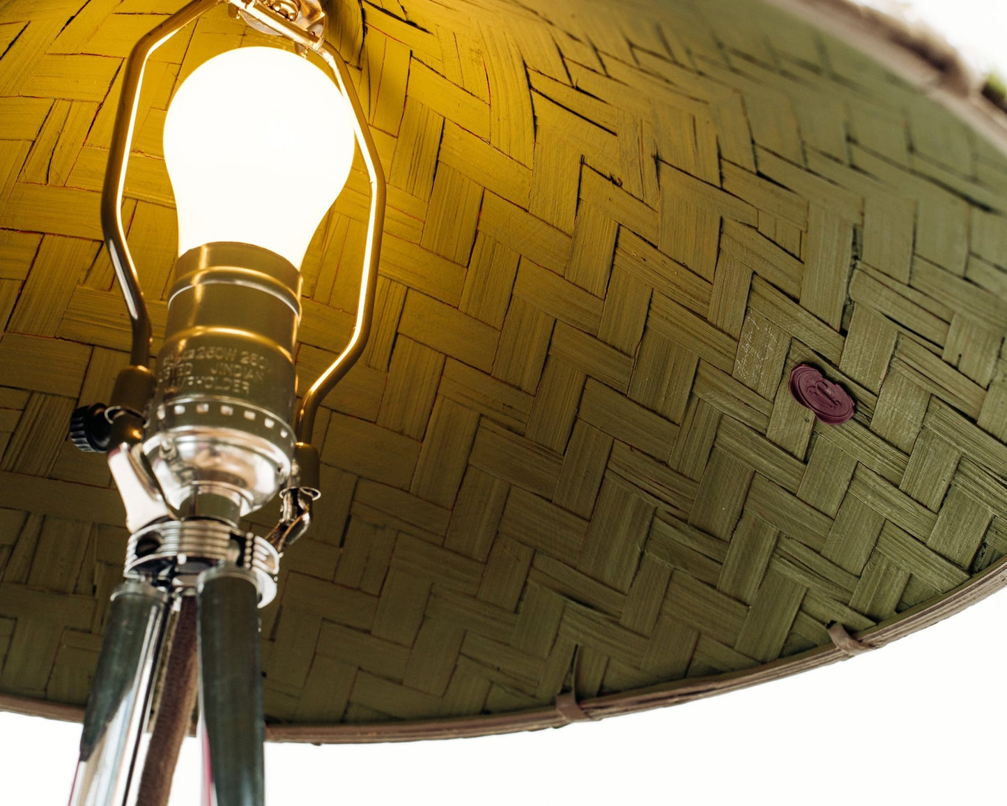 'Horst' Tripod Lamp in Chrome and Brass with Hand-Painted Pangolin Shade — Model No. 007 - Tennant New York