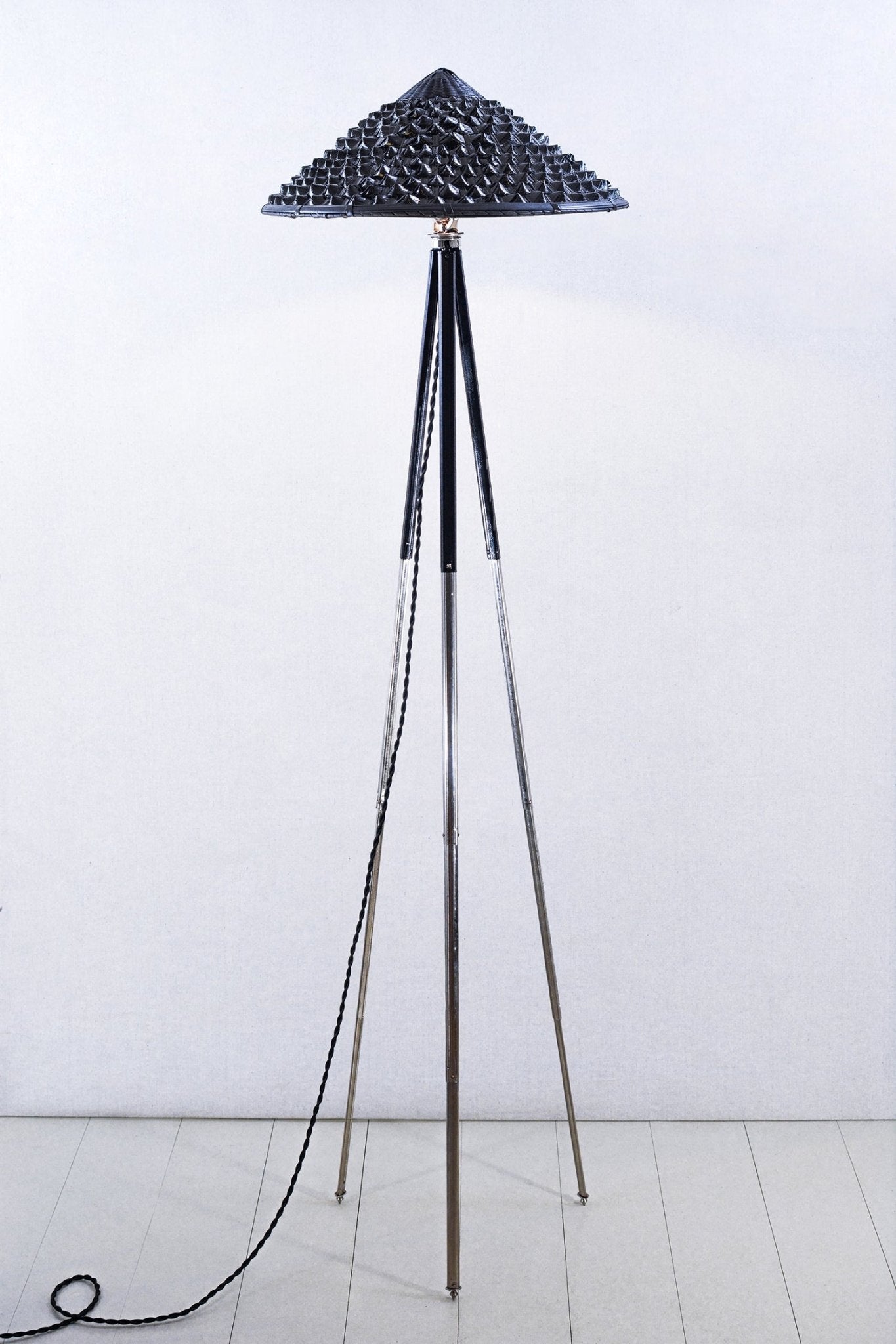 'Horst' Tripod Lamp in Two-Tone Chrome with Hand-Painted Pangolin Shade — Model No. 008 - Tennant New York