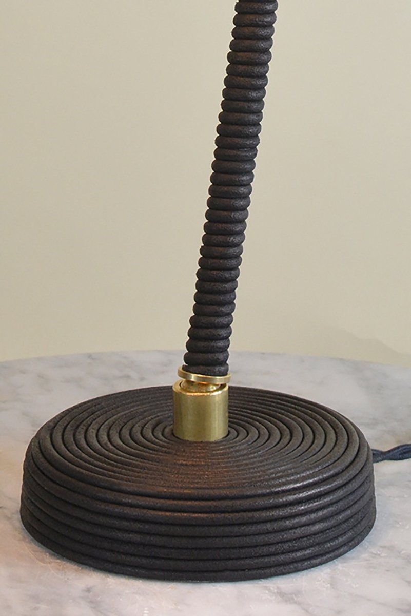 ‘L’Escargot Lamp’ in Coiled Leather with Natural Sea Snail Shade—Model No. 025 - Tennant New York