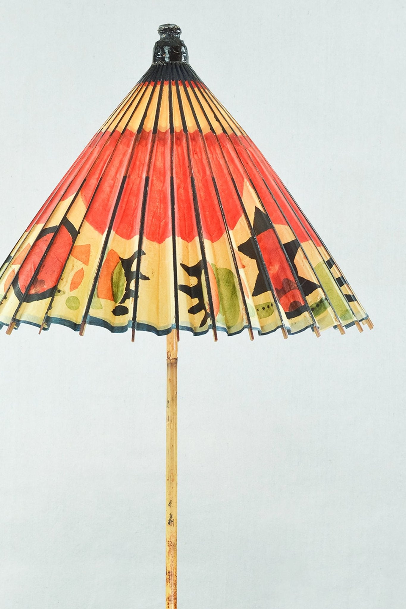 'Prairie Modern' Bamboo Table Lamp with Coconut Base and Vintage Japanese Parasol Shade — Model No. 017 - Tennant New York