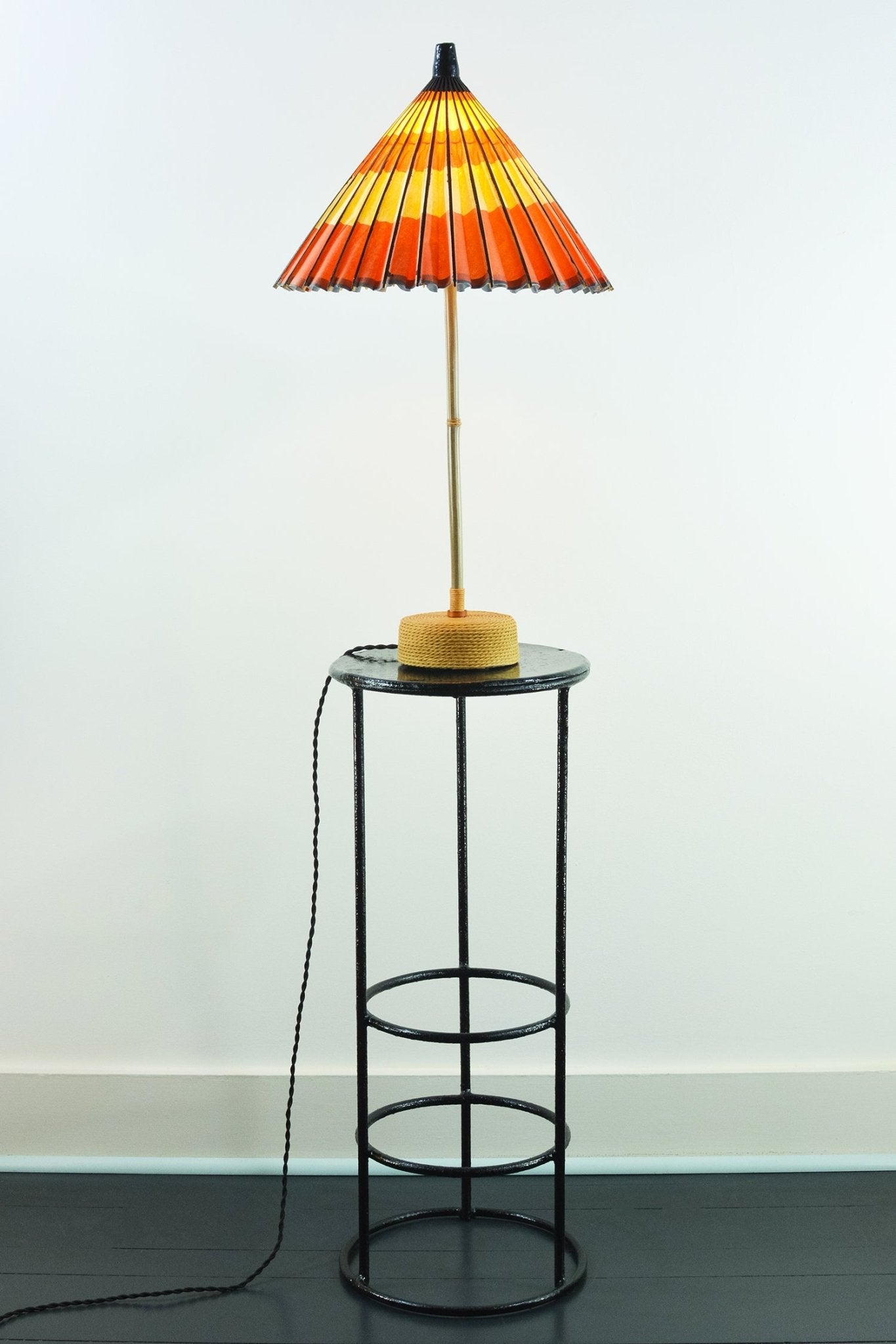 Red Spiral 'World's Fair' Table Lamp with Parasol Shade and Coiled Seagrass Base — Model No. 012 - Tennant New York
