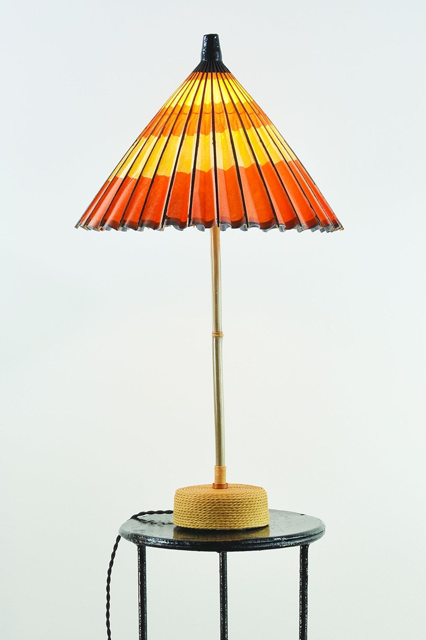 Red Spiral 'World's Fair' Table Lamp with Parasol Shade and Coiled Seagrass Base — Model No. 012 - Tennant New York