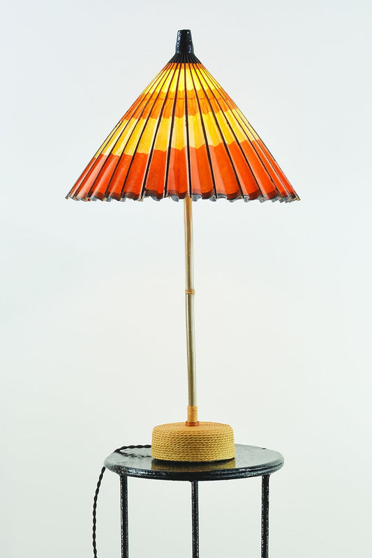 Red Spiral 'World's Fair' Table Lamp with Parasol Shade and Coiled Seagrass Base — Model No. 012 - Tennant New York