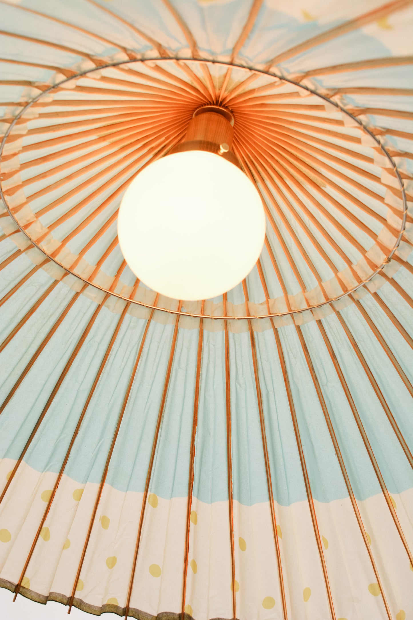 Isla Oversized Parasol Pendant with Blue and Yellow Spotted Shade — Model No. 046B