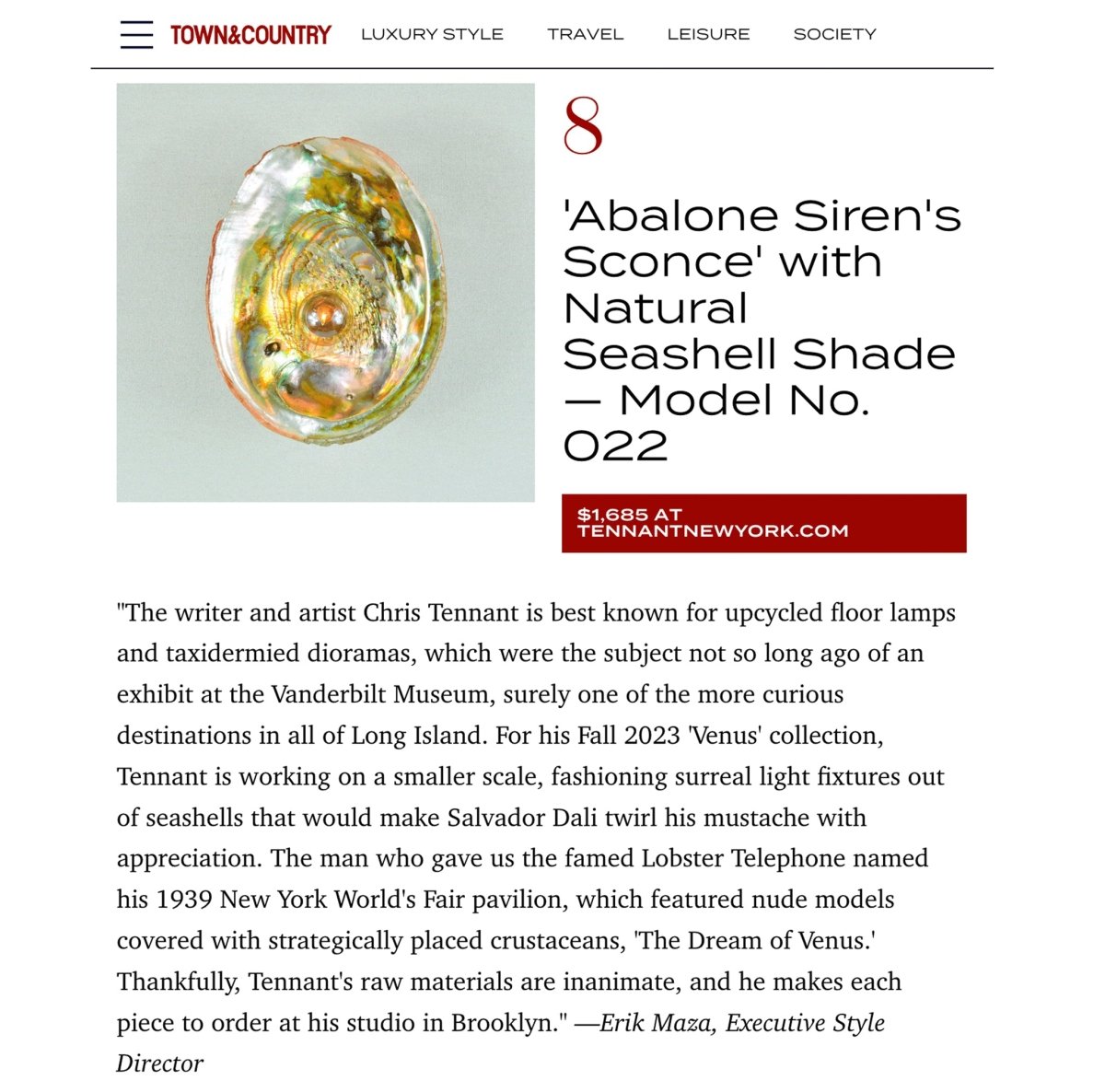 Abalone Siren's Sconce with Natural Seashell Shade — Model No. 021 - Tennant New York