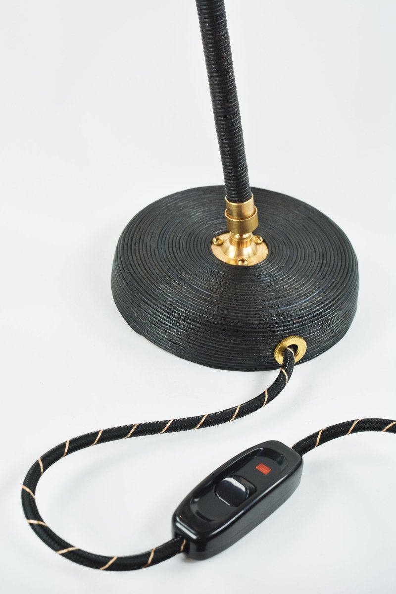 Abalone 'Tuxedo' Task Lamp with Natural Seashell Shade in Coiled Black Leather — Model No. 022B - Tennant New York