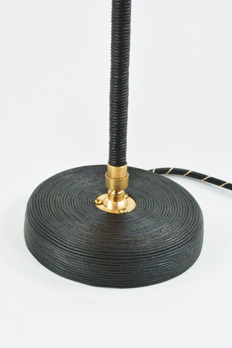 Abalone 'Tuxedo' Task Lamp with Natural Seashell Shade in Coiled Black Leather — Model No. 022B - Tennant New York