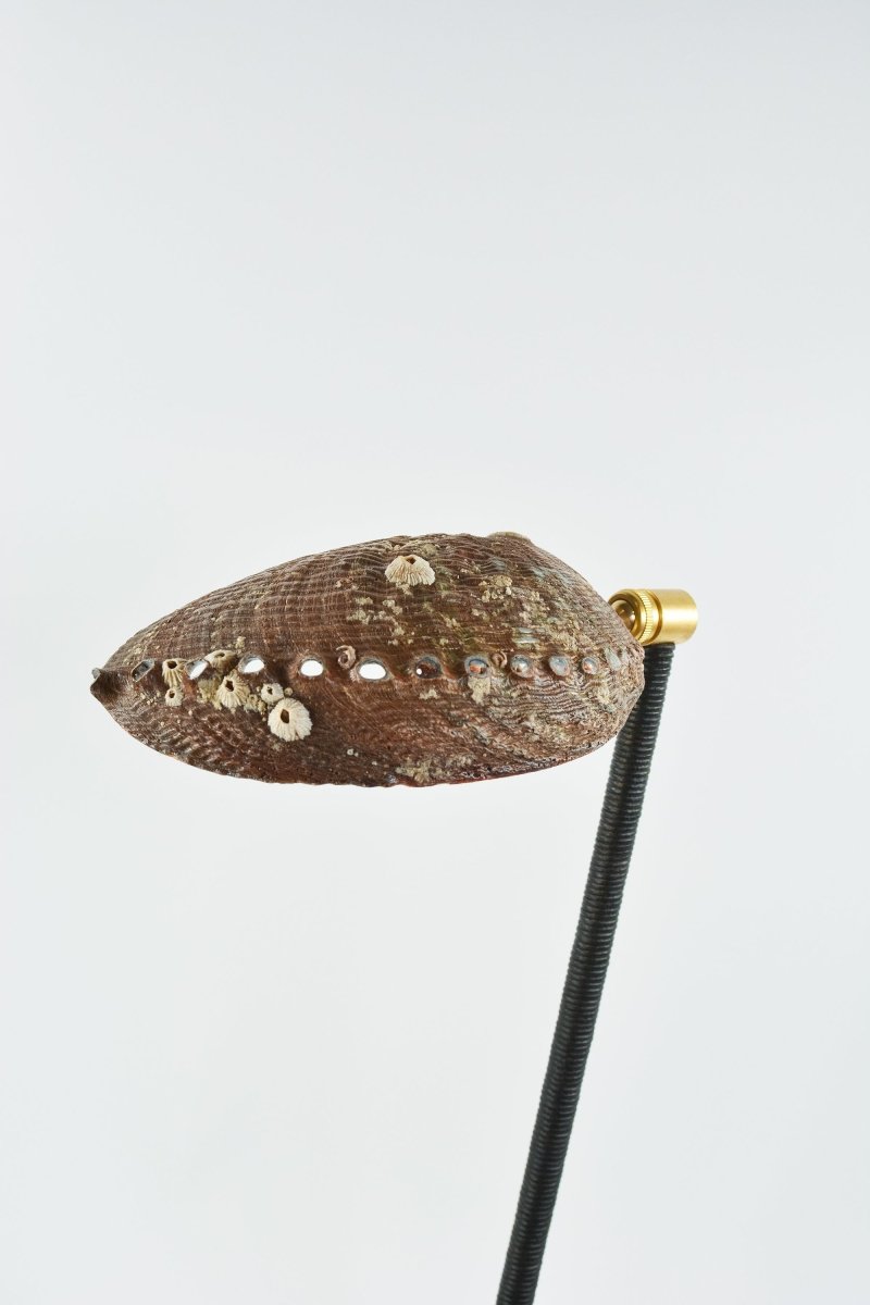 Abalone 'Tuxedo' Task Lamp with Natural Seashell Shade in Coiled Black Leather — Model No. 022B - Tennant New York