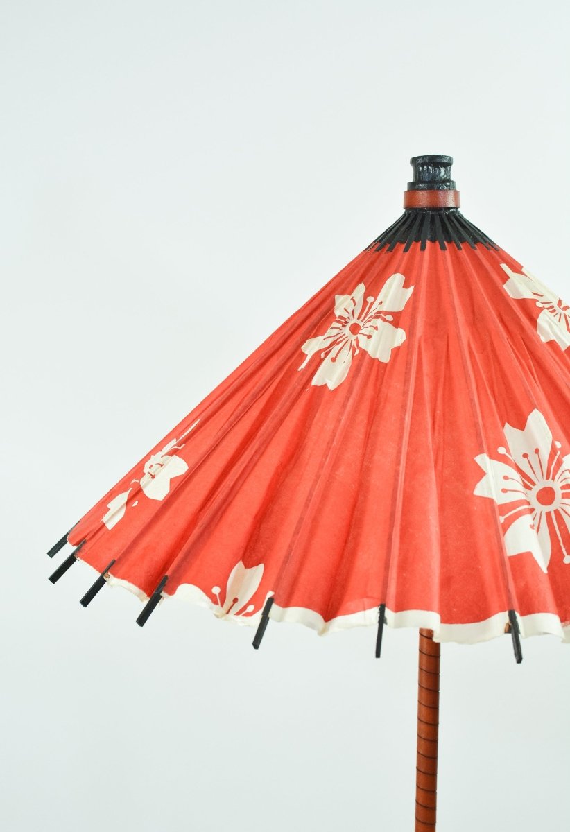 Aloha Modern Leather Table Lamp with Vintage Japanese Parasol Shade — Model No. 037 - Tennant New York