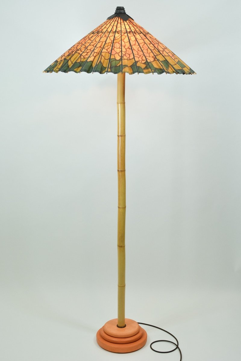Big Bambu ‘Tiffany’ Floor Lamp with Vintage Japanese Parasol Shade — Model No. 042 - Tennant New York