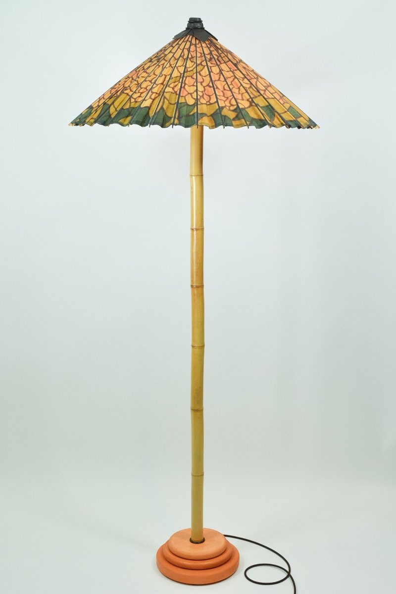 Big Bambu ‘Tiffany’ Floor Lamp with Vintage Japanese Parasol Shade — Model No. 042 - Tennant New York