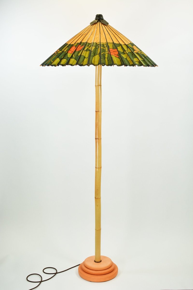 Big Bambu ‘Tiffany II’ Floor Lamp with Vintage Japanese Parasol Shade — Model No. 042A - Tennant New York