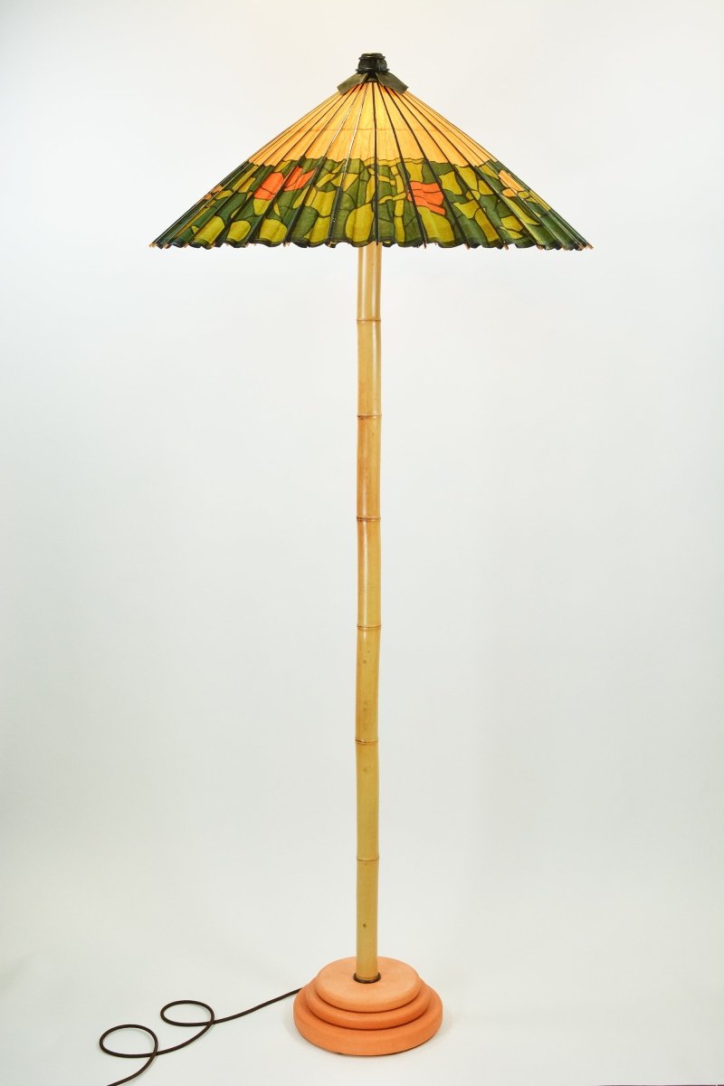 Big Bambu ‘Tiffany II’ Floor Lamp with Vintage Japanese Parasol Shade — Model No. 042A - Tennant New York