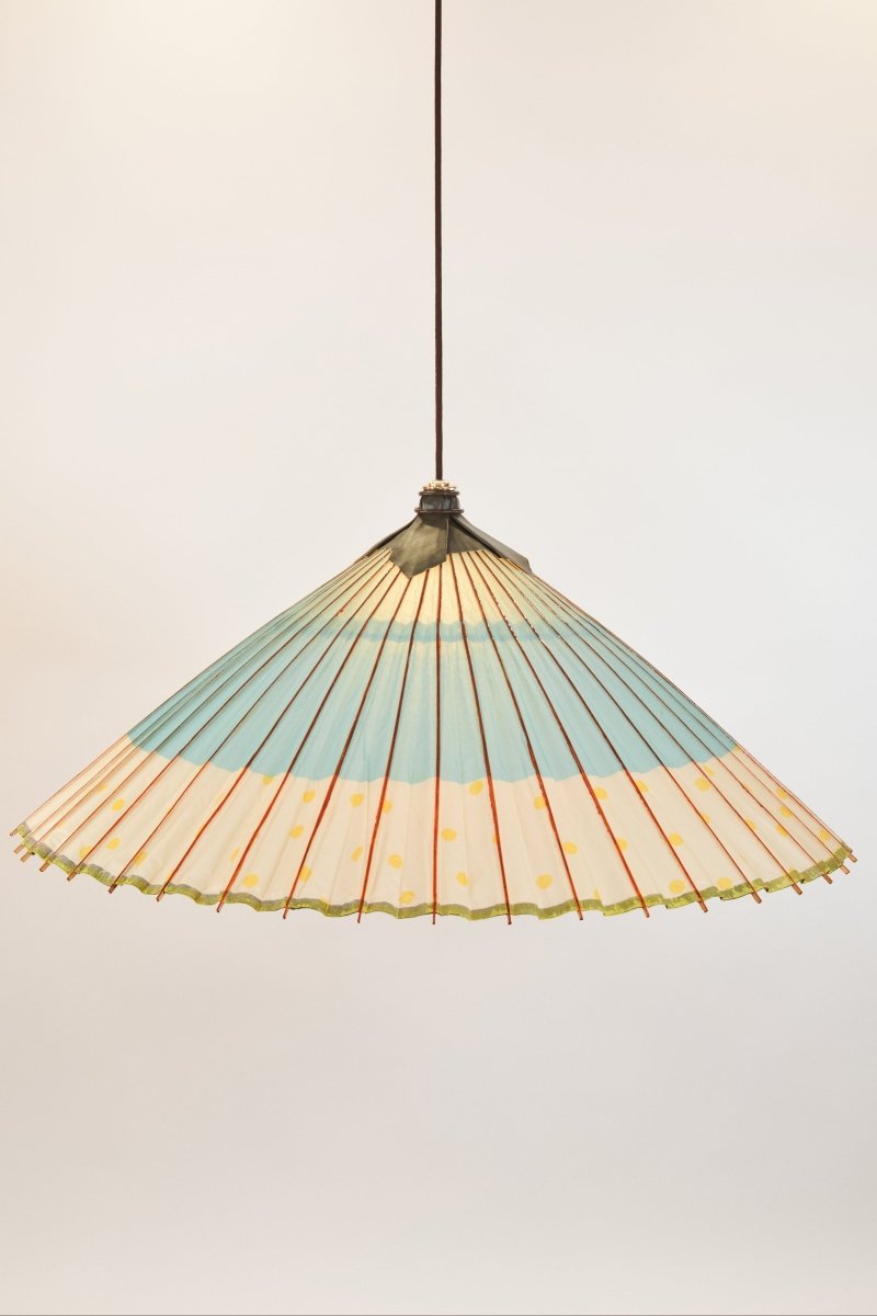 Isla Oversized Parasol Pendant with Blue and Yellow Spotted Shade