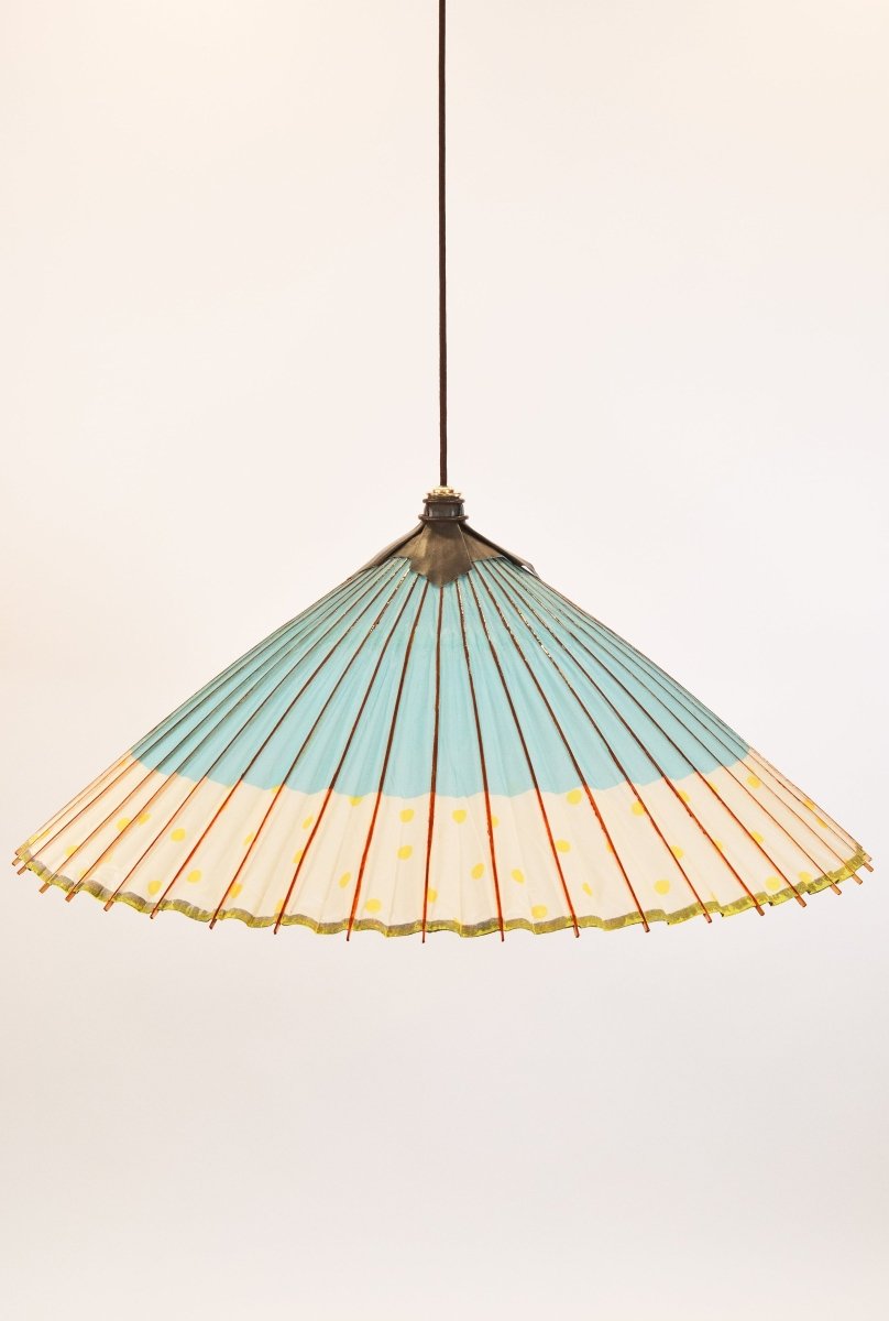 Isla Oversized Parasol Pendant with Blue and Yellow Spotted Shade — Model No. 046B - Tennant New York
