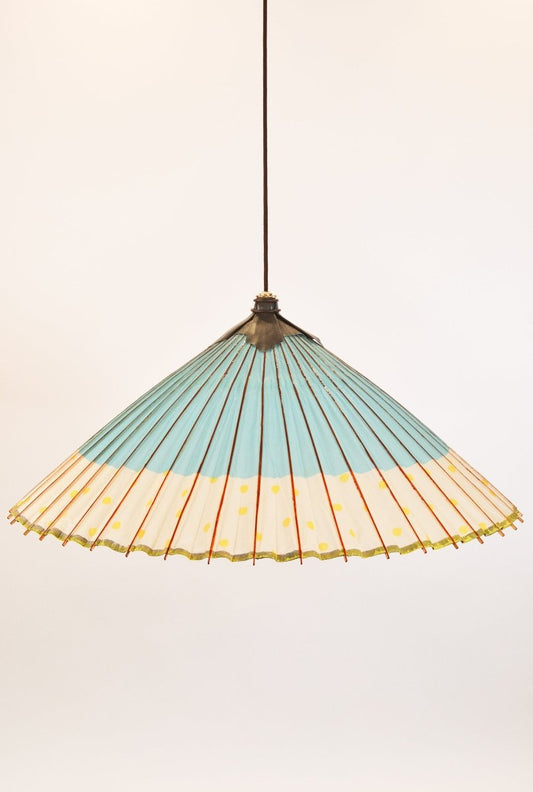 Isla Oversized Parasol Pendant with Blue and Yellow Spotted Shade — Model No. 046B - Tennant New York