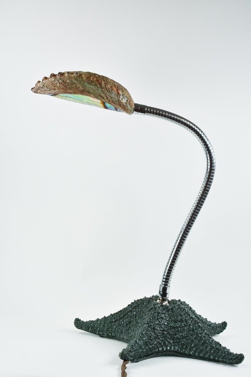 Strella Gooseneck Abalone Task Lamp with Glossy Green Base — Model No. 049A - Tennant New York