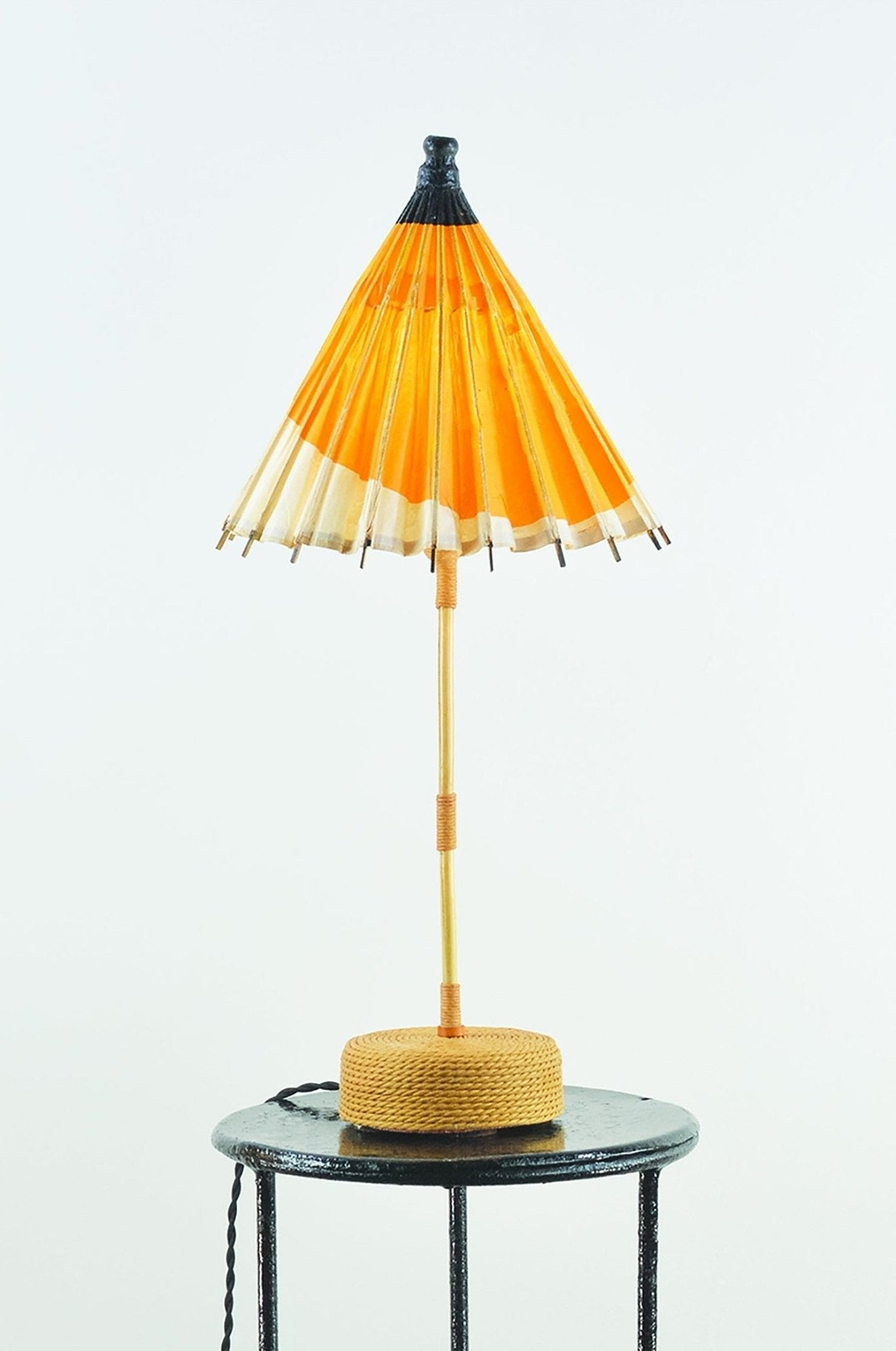 1933 'World's Fair' Bamboo Cocktail Lamp with Parasol Shade and Coiled Seagrass Base — Model No. 004A - Tennant New York