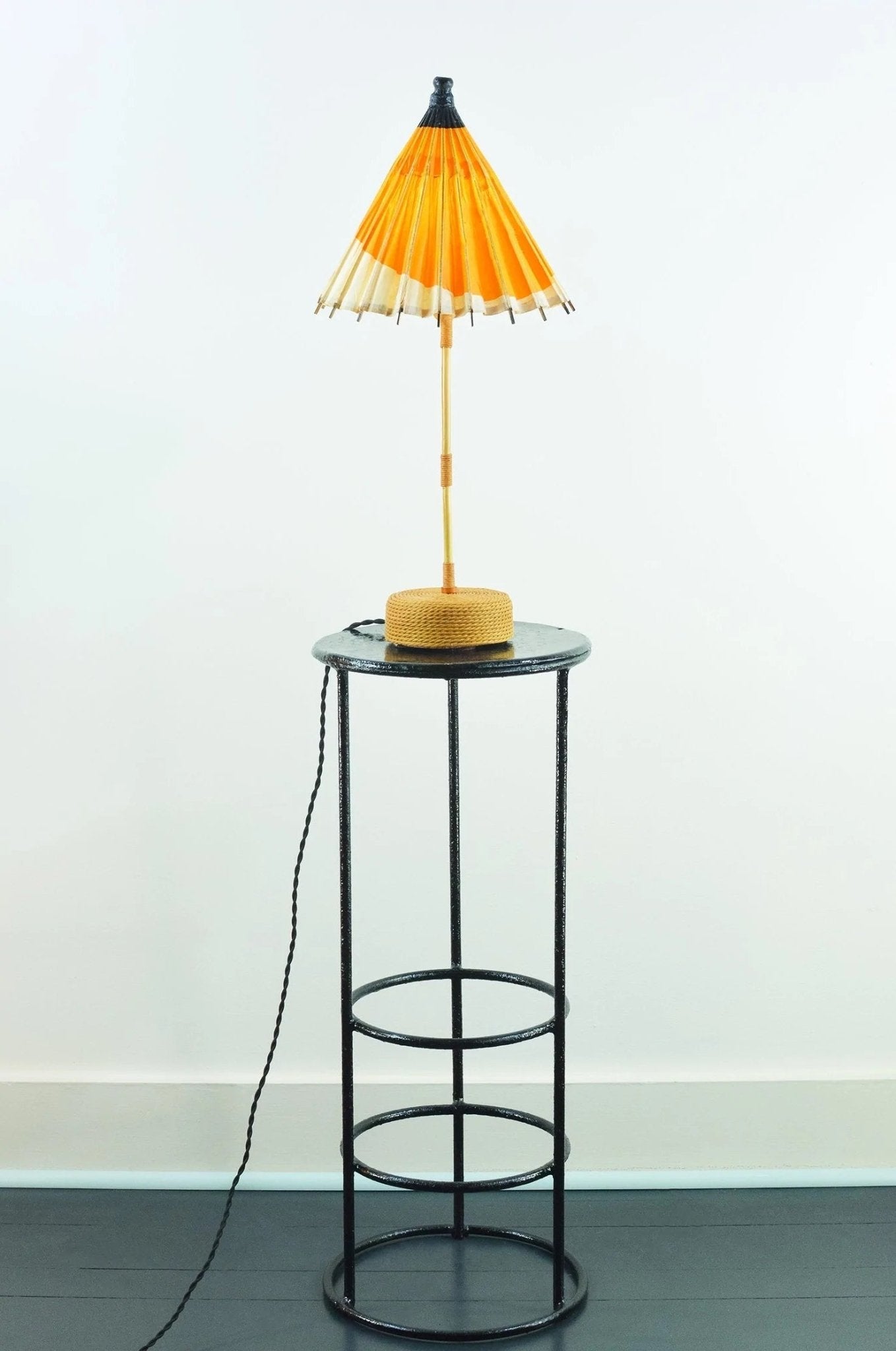 1933 'World's Fair' Bamboo Cocktail Lamp with Parasol Shade and Coiled Seagrass Base — Model No. 004A - Tennant New York