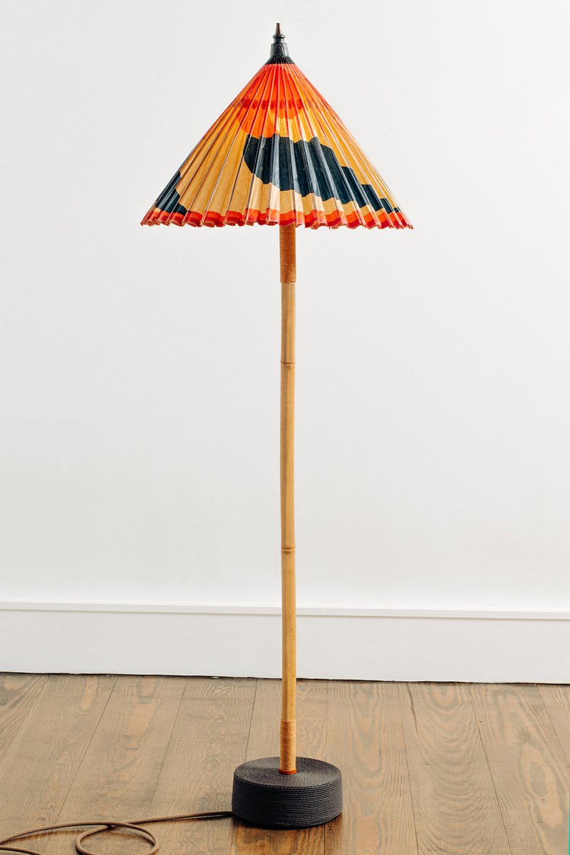1933 Chicago 'World’s Fair' Bamboo Floor Lamp with Parasol Shade and Coiled Seagrass Base — Model No. 001 - Tennant New York