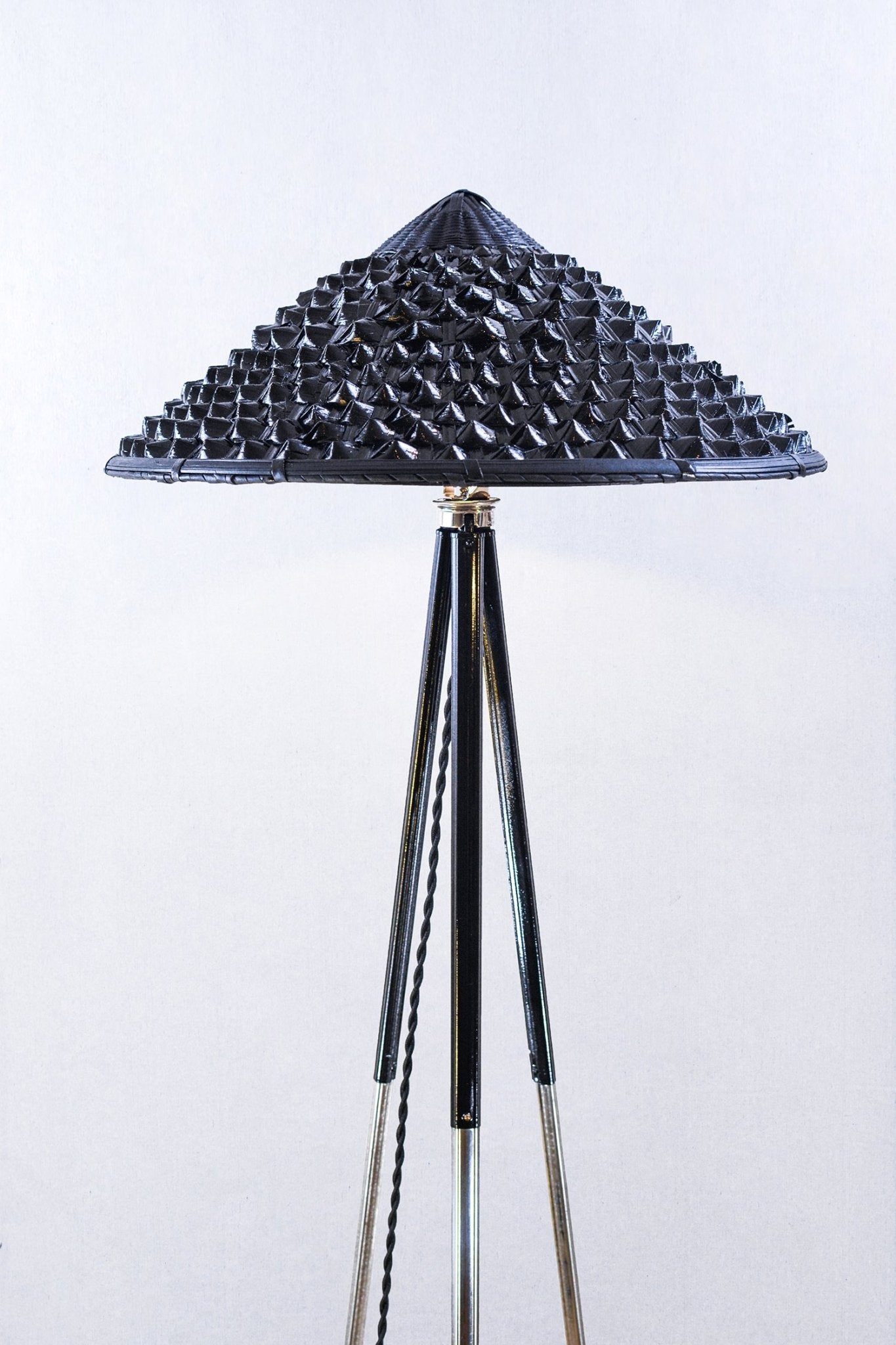 'Horst' Tripod Lamp in Two-Tone Chrome with Hand-Painted Pangolin Shade — Model No. 008 - Tennant New York