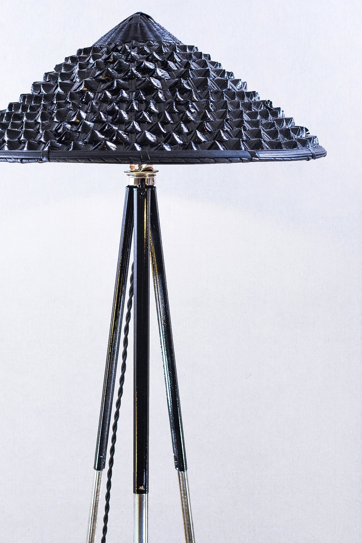 'Horst' Tripod Lamp in Two-Tone Chrome with Hand-Painted Pangolin Shade — Model No. 008 - Tennant New York