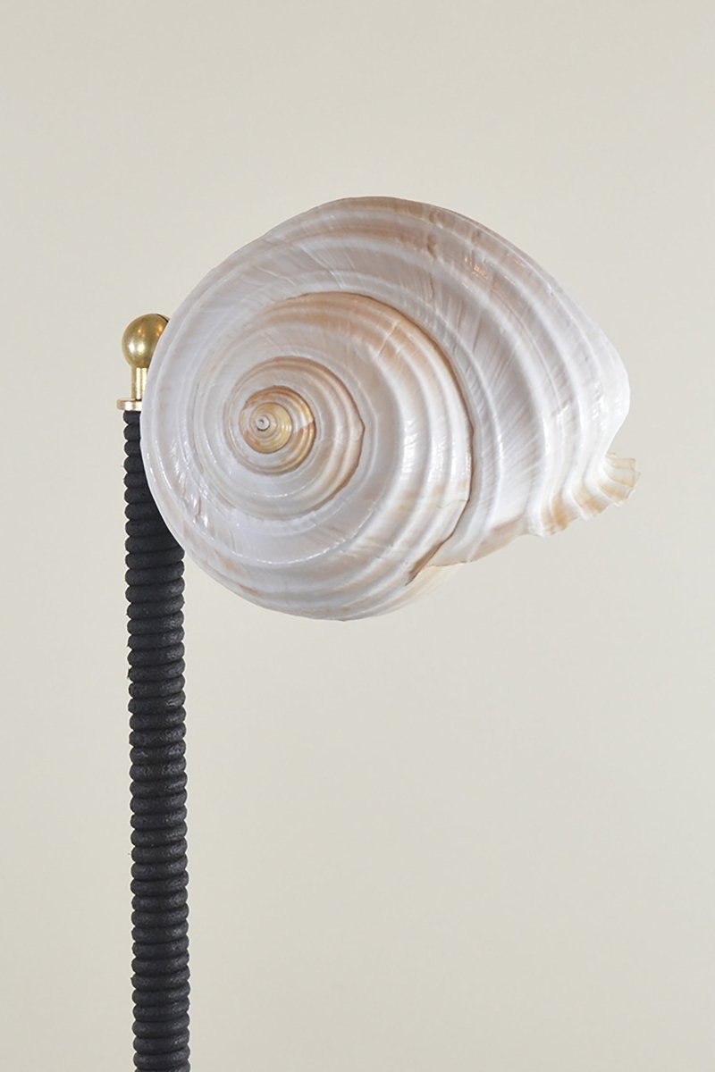 ‘L’Escargot Lamp’ in Coiled Leather with Natural Sea Snail Shade—Model No. 025 - Tennant New York