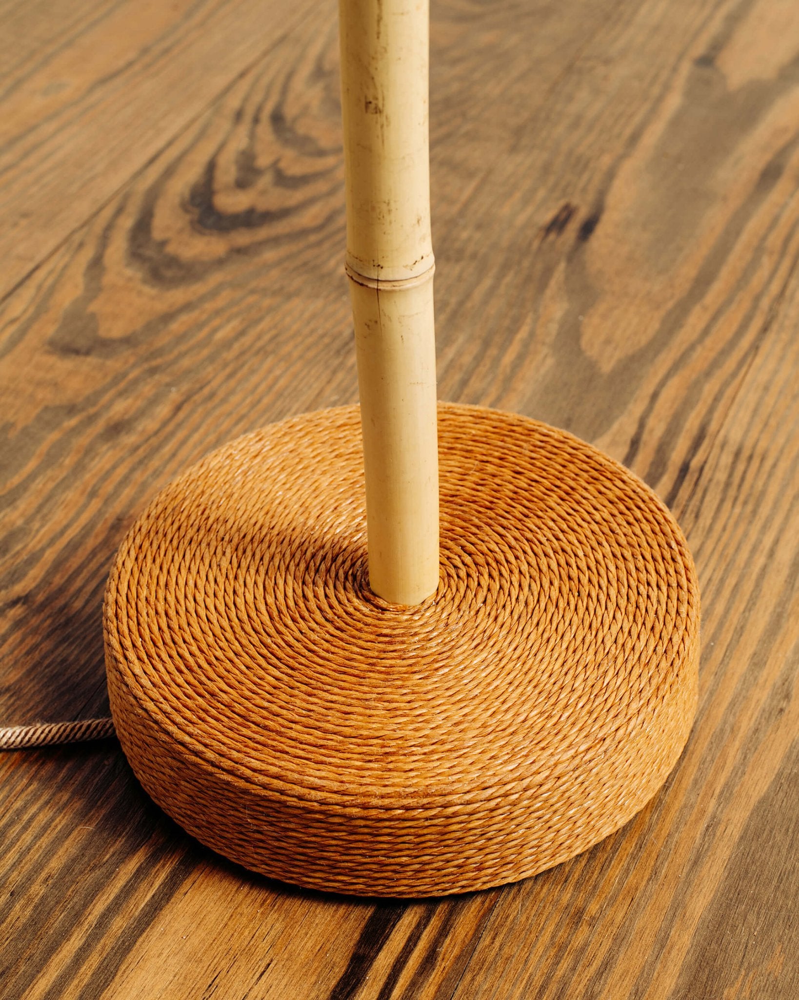 'Pagoda' Bamboo Floor Lamp with 'Pangolin' Shade and Coiled Seagrass Base — Model No. 011 - Tennant New York