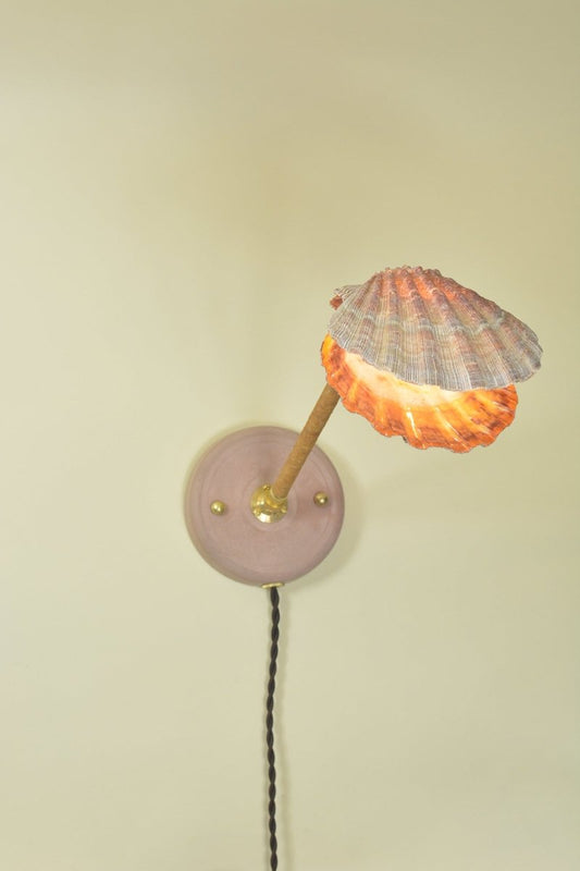 'Wrapped Lavender Lion's Paw Wall-Mountable Task Lamp' with Natural Scallop Shell Shade—Model No. 024 - Tennant New York